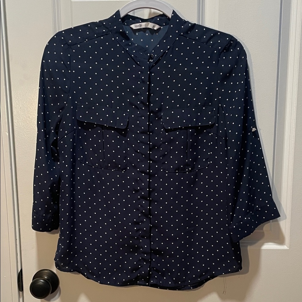 Chic Navy Polka Dot Blouse